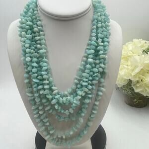 Natural Amazonite Multi-Strand Chip Bead Statement Necklace Turquoise‎ Blue